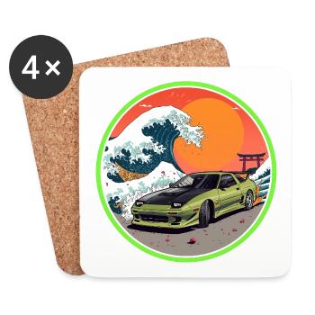 Retro 90s JDM S13 Great Wave Japan Emblem - Coasters (set of 4) - white - Front