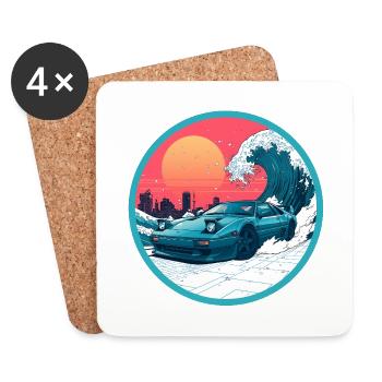 Retro 90er JDM NSX Great Wave Sunset Emblem - Untersetzer (4er-Set) - Weiß - Vorne