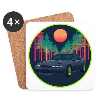 Retro 90er JDM R32 Forest Neon Moon Emblem - Untersetzer (4er-Set) - Weiß - Vorne
