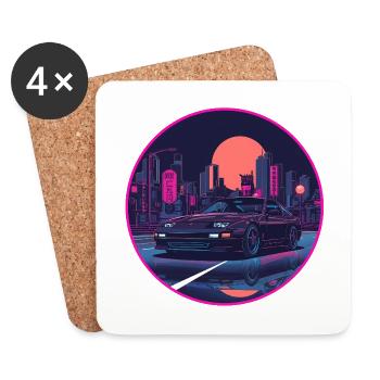 Retro 80s JDM Hatchback Neon Tokyo Emblem - Coasters (set of 4) - white - Front