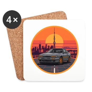 Retro 80er JDM Coupé Tokyo Tower Sonnenuntergangsemblem - Untersetzer (4er-Set) - Weiß - Vorne