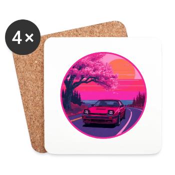 Retro 80er JDM FC Coupé Sakura Sunset Emblem - Untersetzer (4er-Set) - Weiß - Vorne