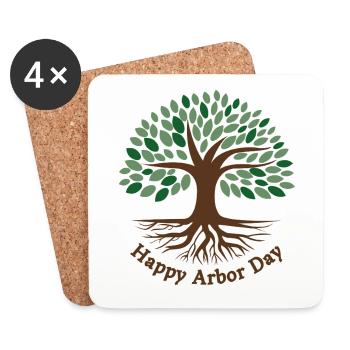 Happy Arbor Day, Leaves, Tree and Roots - Coasters (set of 4) - white - Front