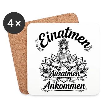 Einatmen Ausatmen Ankommen - Boho Yoga - Untersetzer (4er-Set) - Weiß - Vorne