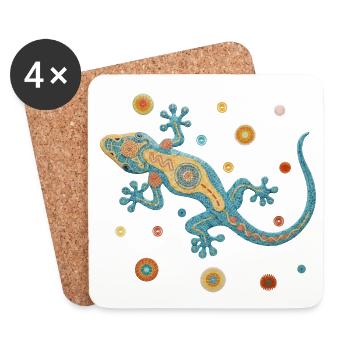 Blue gecko in colorful mosaic style - Coasters (set of 4) - white - Front