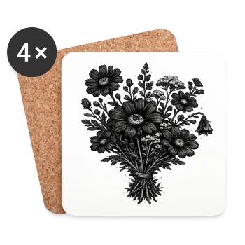 Vintage Wildflowers Linocut Botany - Coasters (set of 4) - white - Front