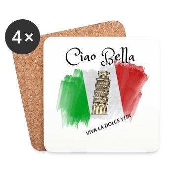 Leaning Tower on Italian Flag Brush - Coasters (set of 4) - white - Front