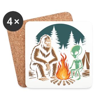 Wandern – Outdoor-Abenteuer – Bigfoot und Alien - Untersetzer (4er-Set) - Weiß - Vorne
