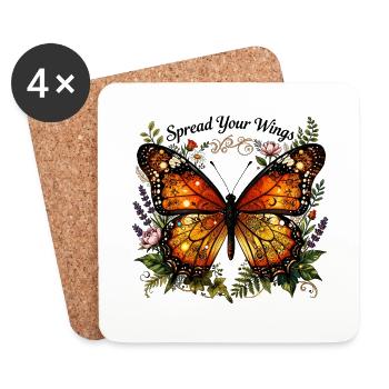 Spread Your Wings: Floral Butterfly - Coasters (set of 4) - white - Front