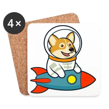 Corgi space on rocket - Coasters (set of 4) - white - Front