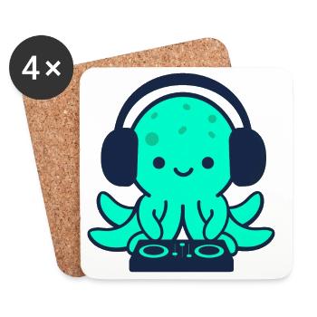 Underwater DJ Octopus with Headphones - Coasters (set of 4) - white - Front
