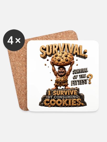 Caveman with Cookies: Survival - Coasters (set of 4) - white