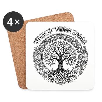 Verwurzelt Wachsen Erblühen - Baum des Lebens Yoga - Untersetzer (4er-Set) - Weiß - Vorne