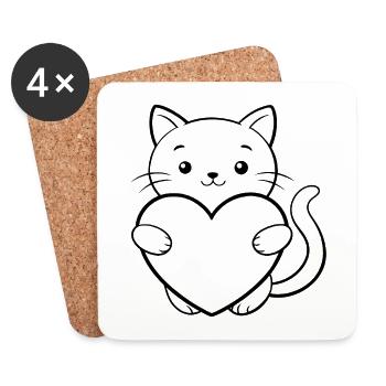 Katze mit Herz - Untersetzer (4er-Set) - Weiß - Vorne