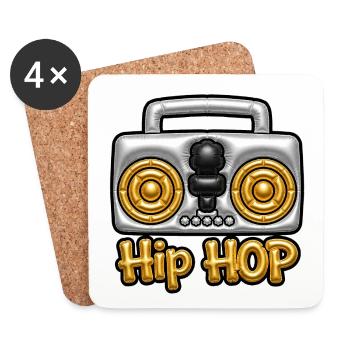 Hip Hop Boombox Gold - Puffy 3D Oldschool - Coasters (set of 4) - white - Front