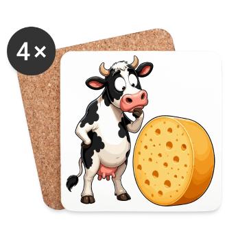 Dessin animé La vache rencontre le fromage - Dessous de verre (lot de 4) - blanc - Devant