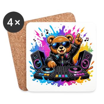 Teddy Bear DJ Neon Splash - Dessous de verre (lot de 4) - blanc - Devant