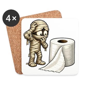 Mummy and Toilet Paper Cartoon - Coasters (set of 4) - white - Front