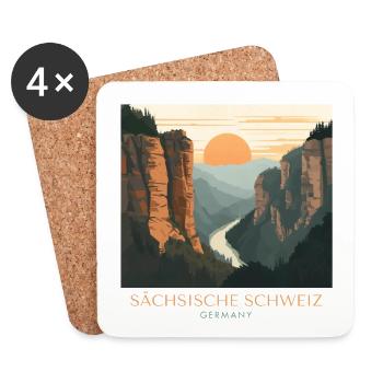 Suisse saxonne | Parc national vintage - Dessous de verre (lot de 4) - blanc - Devant