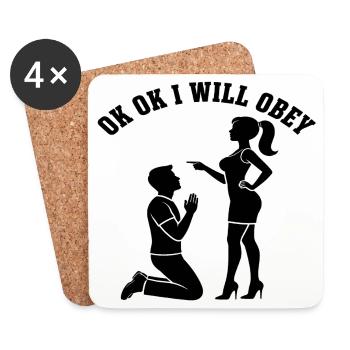 Obéissance de la proposition de mariage à genoux - Dessous de verre (lot de 4) - blanc - Devant