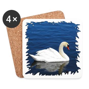 White swan on blue water - Coasters (set of 4) - white - Front