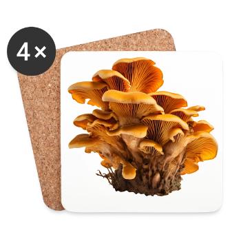 Chanterelles Orange Mushroom Colony Floral Pattern - Coasters (set of 4) - white - Front