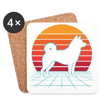 Shiba Inu Retro Kawaii Doge japonais - Dessous de verre (lot de 4) - blanc - Devant