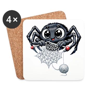 Strickende Spinne - Untersetzer (4er-Set) - Weiß - Vorne