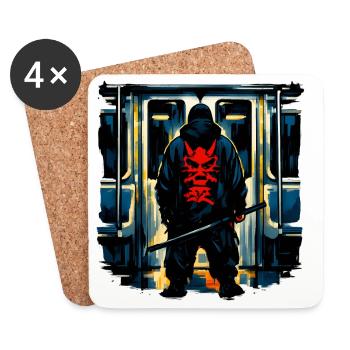 Ninja démons dans le métro - Dessous de verre (lot de 4) - blanc - Devant