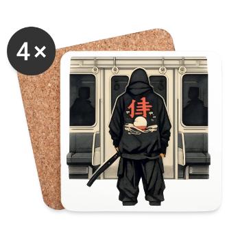 U-Bahn Ninja mit rotem Kanji - Untersetzer (4er-Set) - Weiß - Vorne