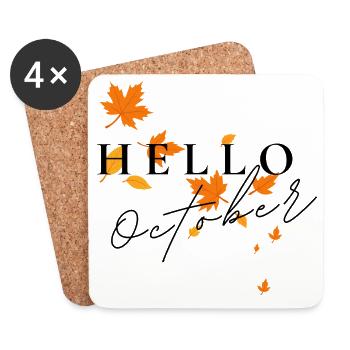 Bonjour octobre | Conception des feuilles d’automne - Dessous de verre (lot de 4) - blanc - Devant