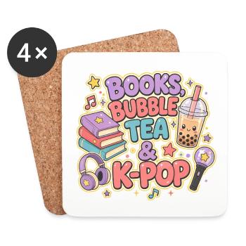 Books, Bubble Tea and K-Pop - Coasters (set of 4) - white - Front