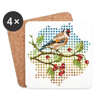 Oiseau coloré - Dessous de verre (lot de 4) - blanc - Devant