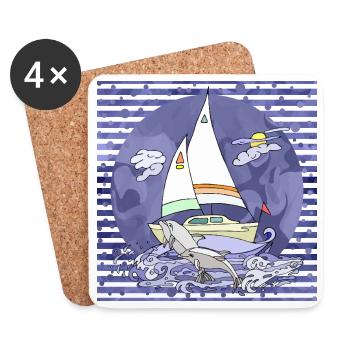 Voilier - Dessous de verre (lot de 4) - blanc - Devant