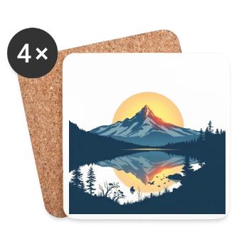 Mountain Lake Sunset Reflection - Coasters (set of 4) - white - Front