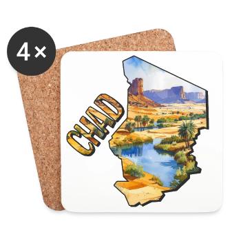 Carte aquarelle du Tchad - Dessous de verre (lot de 4) - blanc - Devant