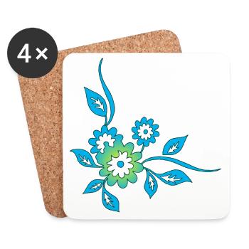 Fleurs bleues - Dessous de verre (lot de 4) - blanc - Devant