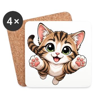 Jumping Cat - Dessous de verre (lot de 4) - blanc - Devant