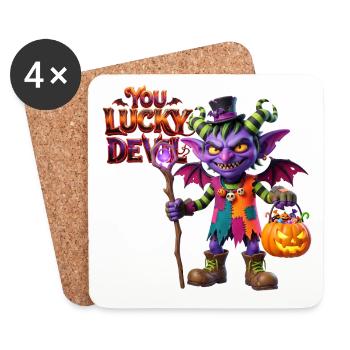 Espèce de gobelin d’Halloween chanceux, diable - Dessous de verre (lot de 4) - blanc - Devant