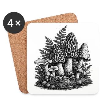 Linogravure vintage aux champignons forestiers - Dessous de verre (lot de 4) - blanc - Devant