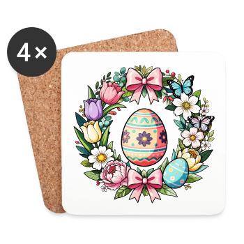 Pastel Easter Floral Egg Wreath - Coasters (set of 4) - white - Front