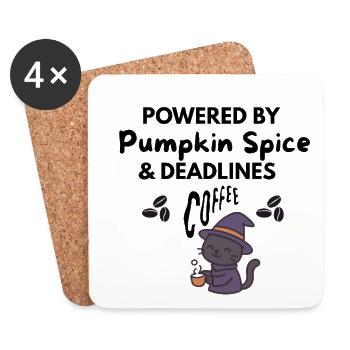 Pumpkin Spice & Deadlines - Fall Coffee Cat - Coasters (set of 4) - white - Front