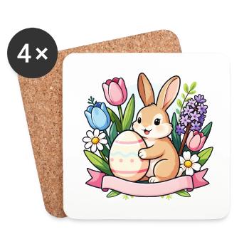 Easter Bunny with Floral Egg - Coasters (set of 4) - white - Front