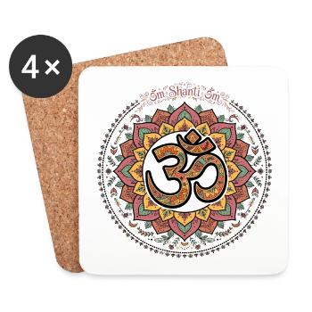 Om Shanti Om Bunt Lotus Mandal - Untersetzer (4er-Set) - Weiß - Vorne