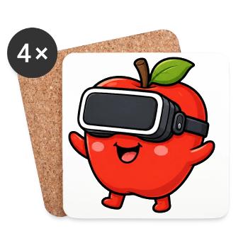 Joueur de Réalité Virtuelle Cartoon Apple mignon - Dessous de verre (lot de 4) - blanc - Devant