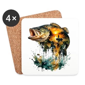 Pêche au coucher d'aquarelle géante - Dessous de verre (lot de 4) - blanc - Devant