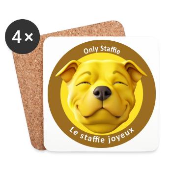 Stafficone Badge joyeux - 053i - Dessous de verre (lot de 4) - blanc - Devant