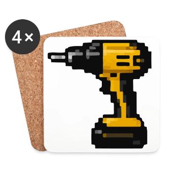 Pixel Drill Retro Tool Design - Coasters (set of 4) - white - Front