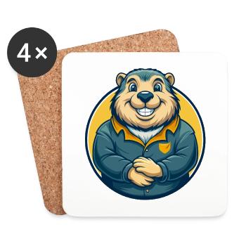 Groundhog Kawaii Mascot Cartoon Clipart Logo Badge - Coasters (set of 4) - white - Front