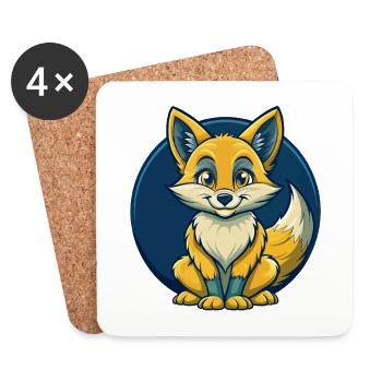 Fox Kawaii Maskottchen-Cartoon-Clipart-Logo - Untersetzer (4er-Set) - Weiß - Vorne
